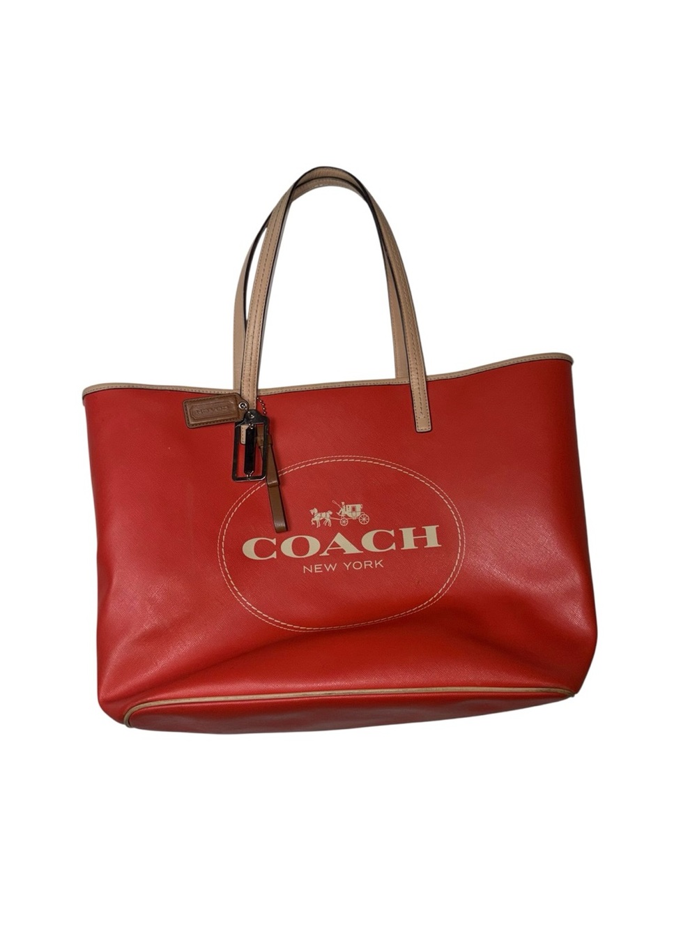 Coach Market Tote Red Crossgrain Leather Shoulder Bag Chalk Trim Large Logo F588